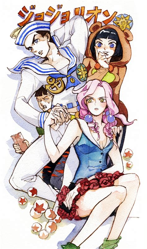 Safebooru 2boys 2girls Blue Eyes Bubble Dixie Cup Hat Higashikata Daiya Higashikata Joushuu