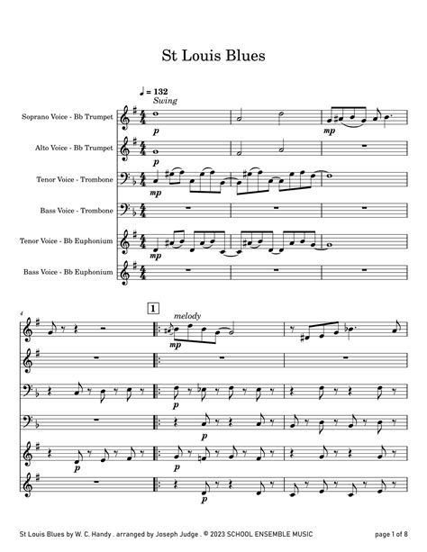 St Louis Blues By Handy For Brass Quartet In Schools Arr Joseph Judge