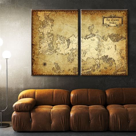 Game of Thrones Map Wall Art, Vintage Map Decor Canvas, Map Canvas Wall ...