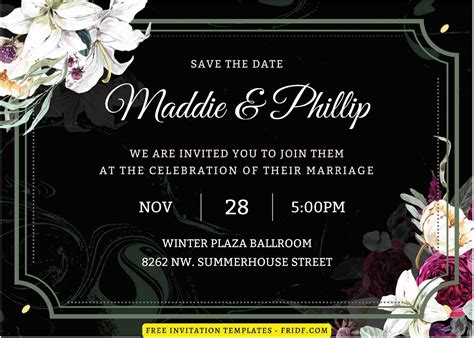 Free Editable PDF Classy Black Marble Floral Wedding Invitation