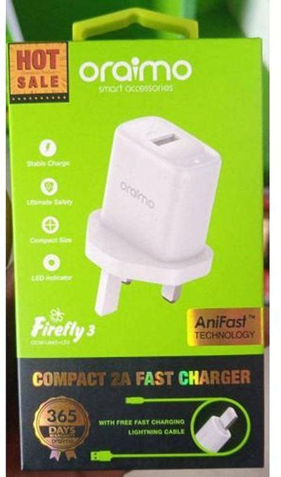 Oraimo Compact 2A Fast Charger With TYPE C Cable WHITE Price From