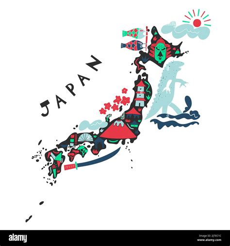 Vector Hand Drawn Stylized Map Of Japan Landmarks East Map Element