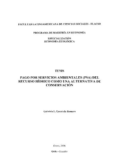 Pago Por Servicios Ambientales Psa Del Recurso H Drico Como Una