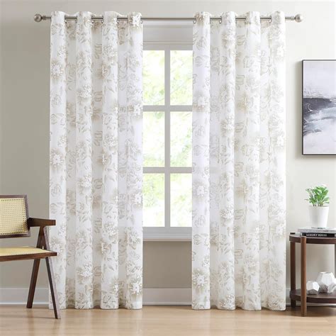 Winston Porter Sheer Floral Farmhouse Curtains Embroidered Textured