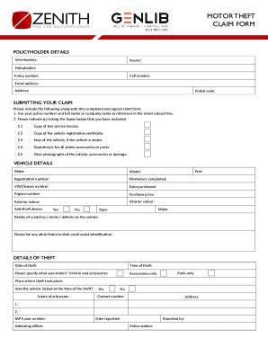 Fillable Online Motor Theft Claim Form Genlib Fax Email Print Pdffiller