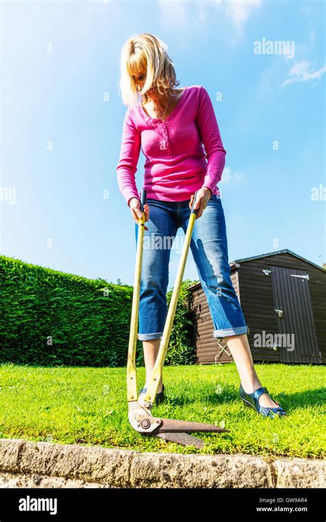 Cutting Grass With Long Handled Shears Edging Shears Trimming Edge