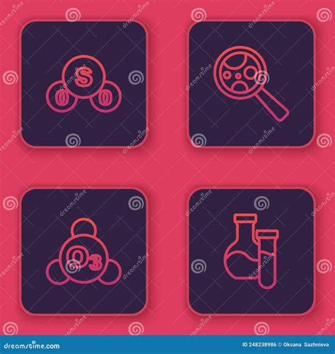 Set Line Sulfur Dioxide So2 Ozone Microorganisms Under Magnifier And