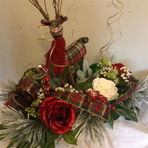 Christmas Reindeer Centerpiece Holiday Centerpiece Table Decor Red