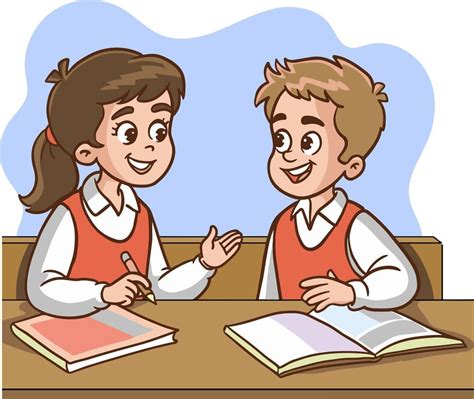 Vector Illustration Of Boy And Girl Student Talking In Class