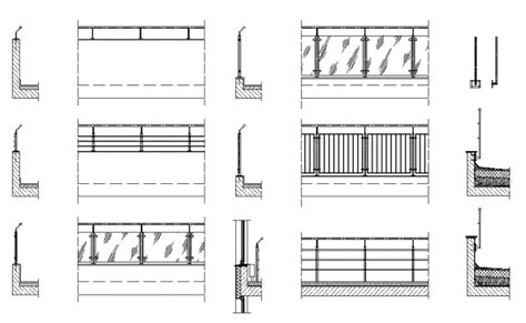 Balcony railing sectional detail dwg file,