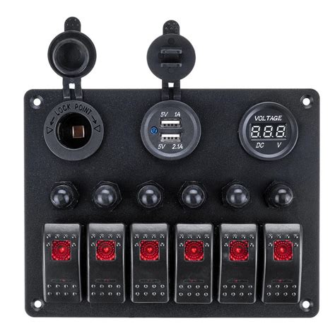 6 Gang Su Geçirmez LED Rocker Switch Panel Voltmetre Akü Araba Deniz