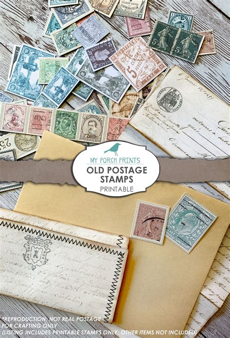 Old Postage Stamps Faux Junk Journal Printable Ephemera Etsy