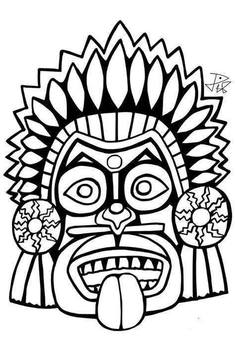 Mascara Indigena Para Colorir - Desenho de Máscara indígena asteca para colorir - Tudodesenhos