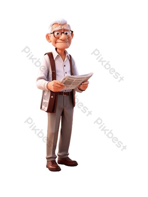 D Senior Man Standing And Reading A Newspaper Png Images Png Free