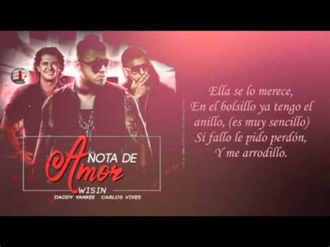 Wisin Nota De Amor Ft Carlos Vives Daddy Yankee Lyrics Letras Youtube