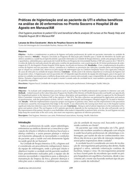 Pdf Pr Ticas De Higieniza O Oral Ao Paciente Da Uti E Efeitos