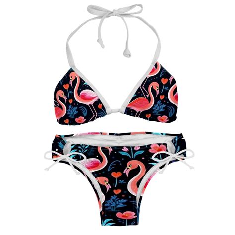 Flamingo Tropical Rainforest Swim Suit Women Bikini Set Detachable