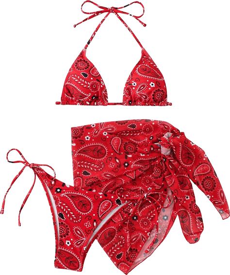 Bikini Sets For Women Paisley Print Halter Triangle Bathing Suit 3