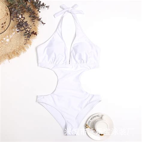Generic New Deep V One Piece Sexy Swimsuit Simple Solid Color Hollow Out One Piece Bikini