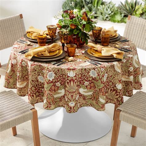 Morris And Co X Williams Sonoma Outdoor Strawberry Thief Round Tablecloth Williams Sonoma