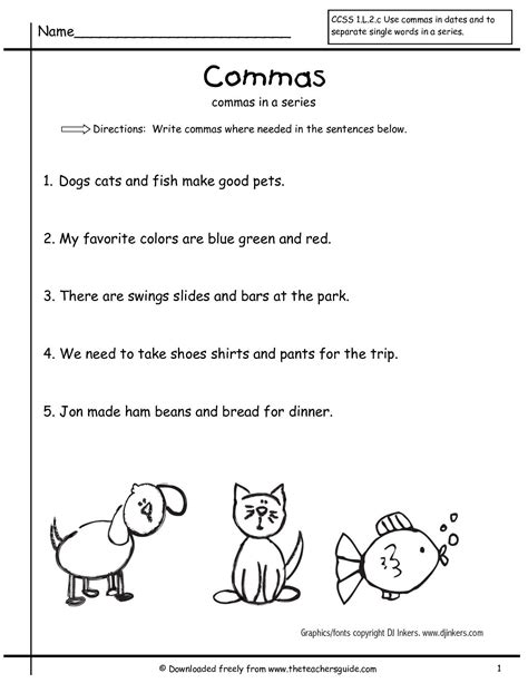 Practice With Commas Worksheet