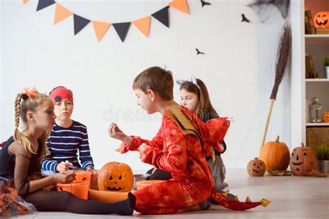 Cute Children in Costumes Ready for Trick-or-treating Stock Image - Image of group, children ...