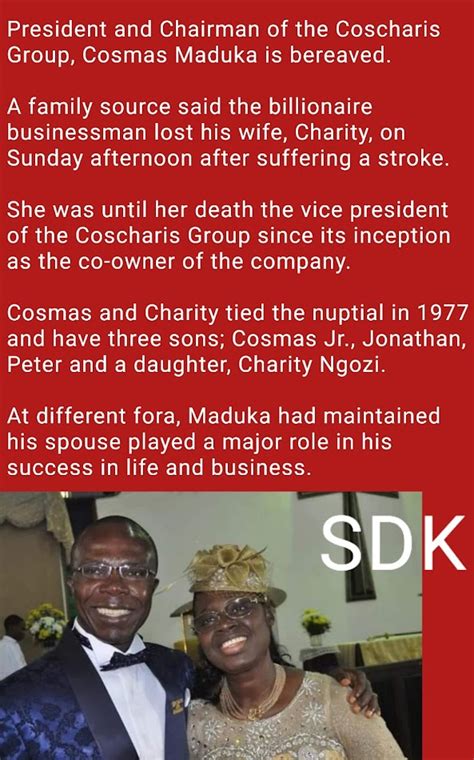 Stella Dimoko Coscharis Group Founder Cosmas Maduka Loses