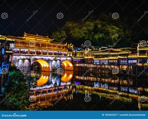 Scenery View in the Night of Fenghuang Old Town Editorial Photography - Image of cityscape ...