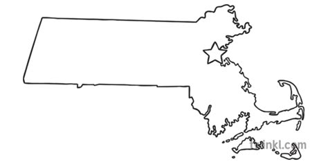 Massachusetts Outline Usa State Map Boston Capital Ks1 Black And White