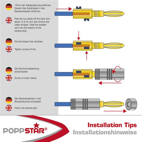 Poppstar 4x High End Bananenstecker Bananas für Lautsprecherkabel bis 6