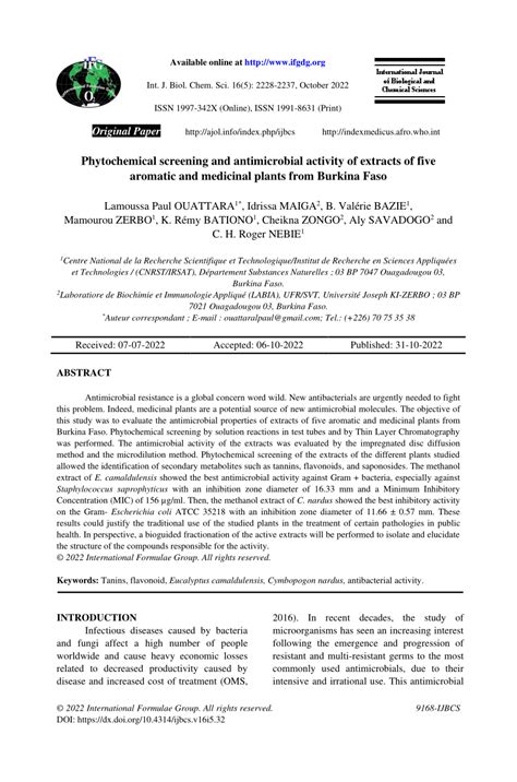 PDF Phytochemical Screening And Antimicrobial Activity Of Extracts Of