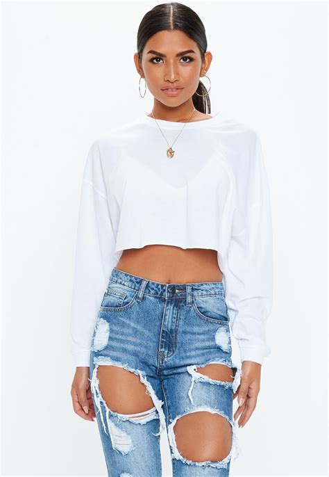 Missguided White Oversized Long Sleeve Cropped Top White Long