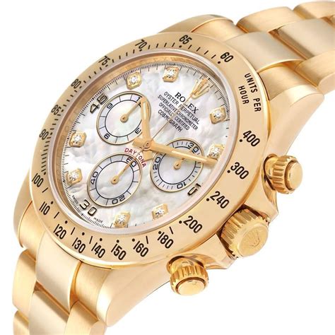 Rolex Daytona Yellow Gold Mother Of Pearl Diamond Dial Mens Watch