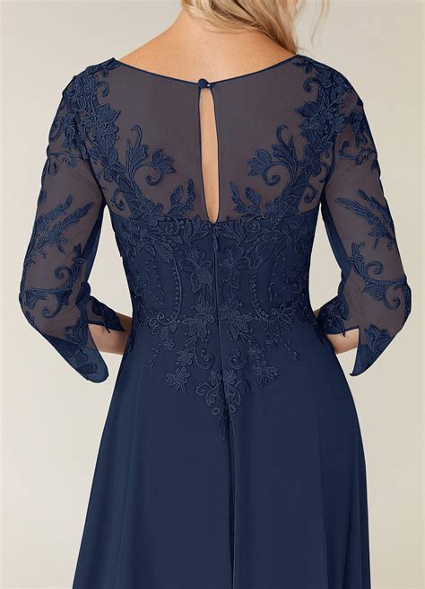 Azazie Noella Dark Navy A Line V Neck Lace Chiffon Dress Azazie