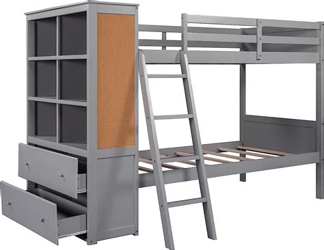 Buy Kupet Twin Bunk Bed With Bookcase Multi Functional Bunkbed With