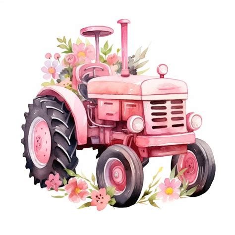 Premium AI Image There Is A Pink Tractor With Flowers On The Front