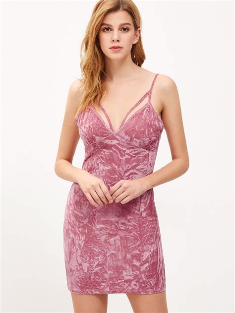 Strappy Plunging V Neckline Crushed Velvet Cami Dress Shein Sheinside