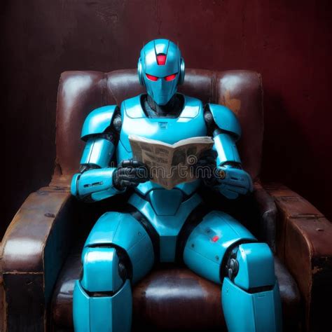 Futuristic Robot Reading Newspaper In Armchair Stock Photo Image Of