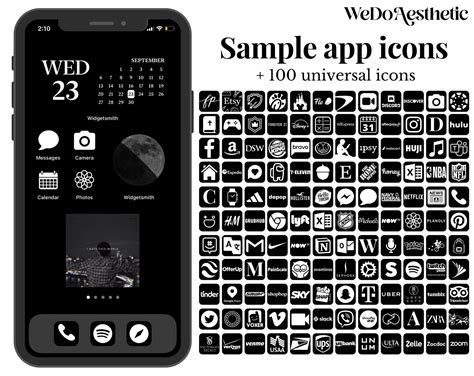 500 Ios14 Black App Icons Black Aesthetic Minimal App Cover Etsy