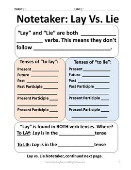 LAY Vs LIE PPT Lesson With Notetaker Activities Quiz And Key 6 12