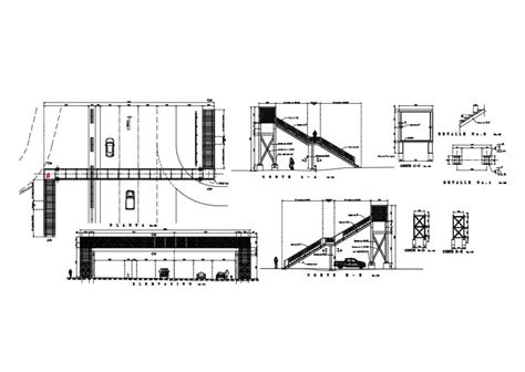 Pedestrian bridge with cage section elevation plan and construction ...