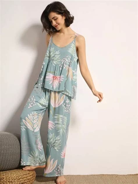 Pack Floral Print Cami Pj Set Robe Sleepwear Fashion Cute