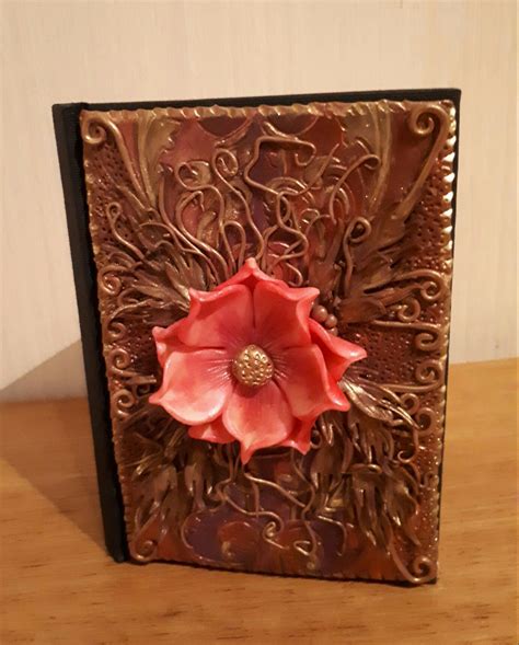 Polymer Clay Journal Cover Pink Loymer Clay Flower Handcrafted