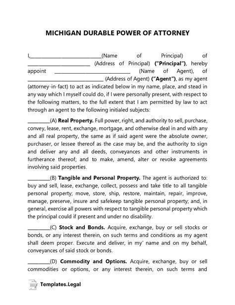 Michigan Power Of Attorney Templates Free Word Pdf Odt