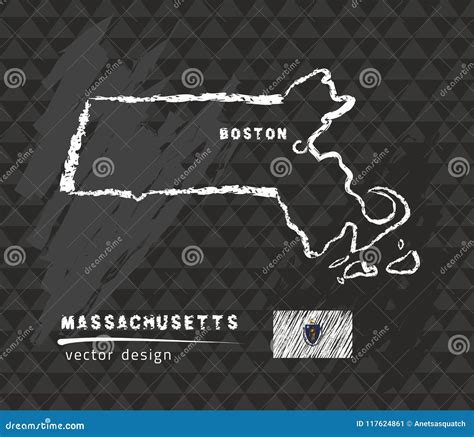 Massachusetts Map Vector Pen Drawing On Black Background Stock Vector