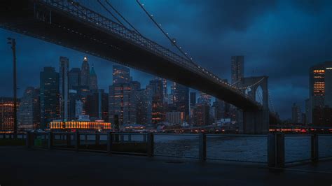 New York City Brooklyn Bridge at Night 4K Wallpaper