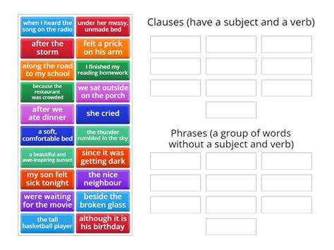 Clauses And Phrases Sorting Activity Ordenar Por Grupo