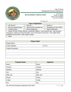 Fillable Online City Of Pinole Development Application 05 14 20 Fax