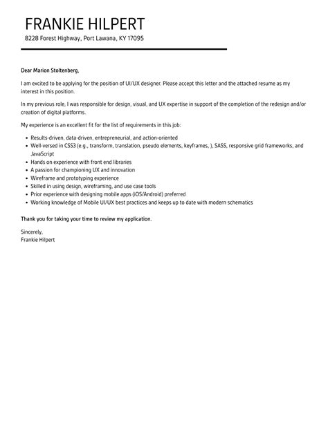 Uiux Designer Cover Letter Velvet Jobs