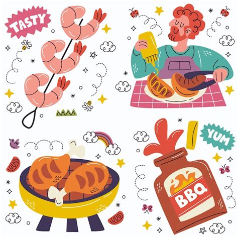 Doodle Colecci N De Pegatinas De Barbacoa Vector Gratis